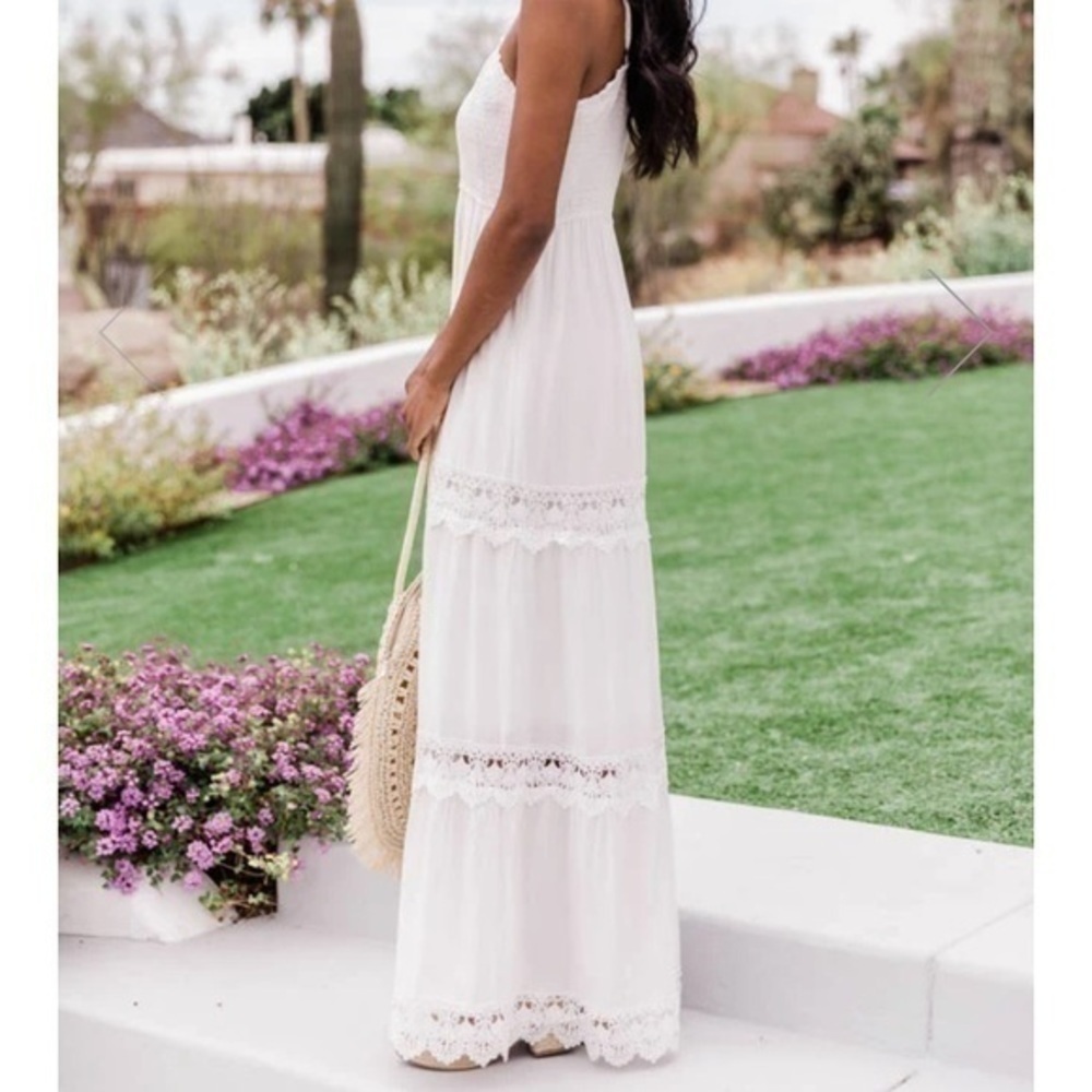 NWOT Pink Lily white smocked lace maxi small, never worn - Picture 12 of 14